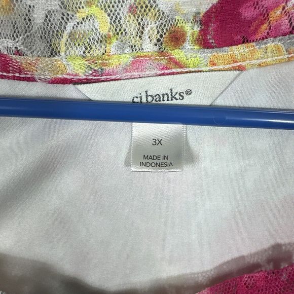 CJ Banks Womens Pullover Blouse Sheer Pink Floral Plus Size 3X - Picture 3 of 13